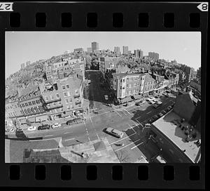 Charles Street, Beacon Hill seen from roof of Charles St. Meeting House, downtown Boston