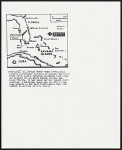 Fickle Betsy Turns South -- Cross locates approximate position of erratic hurricane Betsy which took a freakish southward turn today and menaced the northern Bahama Islands and South Florida. It had moved earlier toward North Carolina. A hurricane watch was in effect from Cape Kennedy to Key West.