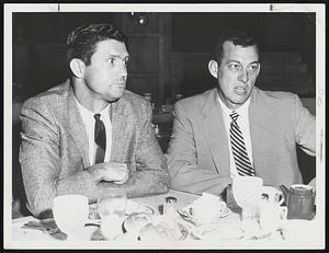 Time for Dinner, and plenty of it, was enjoyed by White Sox stars, Earl Torgeson, left, and Sherm Lollar, at the Hotel Kenmore. They learned while eating that their night date with the Red Sox was rained out.