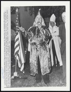 Imperial Wizard James R. Venable, an Atlanta, Ga., attorney, addressed the rally of interested and curious to the four day rally to revive the Knights of the Ku Klux Klan in Ohio which opened last night on the Parkie Scott farm here, 20 miles north of Cincinnati.