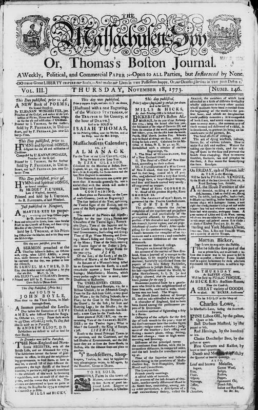 The Massachusetts Spy, Or, Thomas'S Boston Journal - Digital Commonwealth