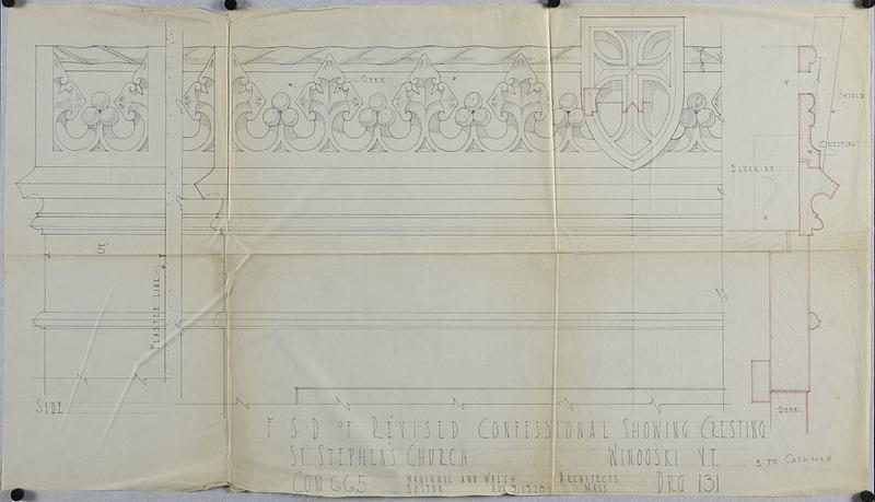 Full-scale drawing of revised confessional showing cresting