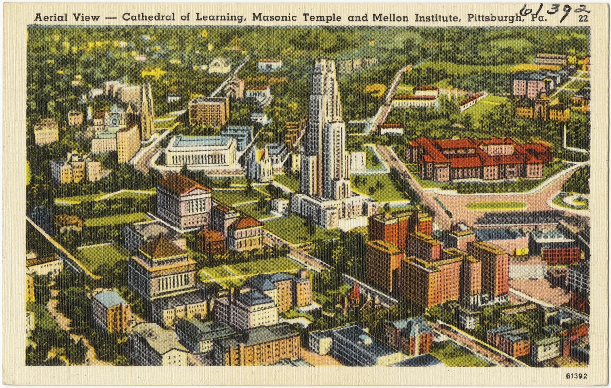 Aerial view - Cathedral of Learning, Masonic Temple and Mellon Institute, Pittsburgh, Pa.