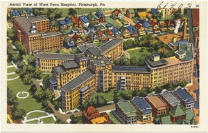 Aerial view of West Penn Hospital, Pittsburgh, PA.