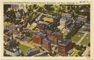 Aerial view of Oakland District showing Schenley Apartments and hotel, Pittsburgh, Pa.