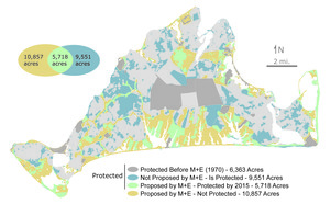 Conservation Lands Envisioned by Metcalf and Eddy in comparison to 2015 Reality