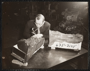 Man looking at meterorite