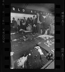 Earth Day demonstration (note coffins), Logan Airport