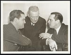 Terrible Terry Tells 'Em Bill Terry (right), New York Giants manager, (you know, the fellow who wrote that article about himself) hands out a bit of the Terry mind to Horace Stoneham (left), Giant president, and Frank Shaughnessey (center), president of the International League. The occasion was the meeting of the International League in New York Jan. 29.