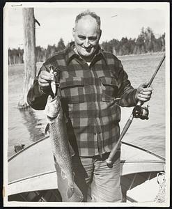 The Beauties of Maine -- To an angler they’re lake trout like this six-pounder caught with a surface plug in Chamberlain Lake, Piscataquis County. The happy fisherman is Al Nugent of Chesumcook.