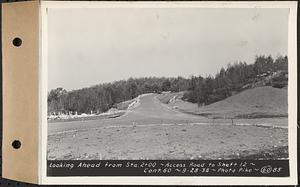 Contract No. 60, Access Roads to Shaft 12, Quabbin Aqueduct, Hardwick and Greenwich, looking ahead from Sta. 2+00, Greenwich and Hardwick, Mass., Sep. 28, 1938