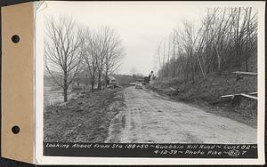 Contract No. 82, Constructing Quabbin Hill Road, Ware, looking ahead from Sta. 188+50, Ware, Mass., Apr. 12, 1939