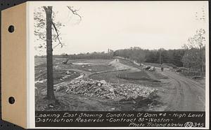 Contract No. 80, High Level Distribution Reservoir, Weston, looking east showing condition of dam 4, high level distribution reservoir, Weston, Mass., May 29, 1940