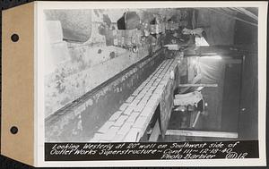 Contract No. 111, Winsor Dam Outlet Works Superstructure, Belchertown, looking westerly at 20 inch wall on southwest side of outlet works superstructure, Belchertown, Mass., Dec. 18, 1940