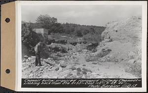 Contract No. 112, Spillway at Shaft 2 of Quabbin Aqueduct, Holden, channel below proposed riprapped spillway channel, looking back from Sta. 2+50, Holden, Mass., Sep. 23, 1940