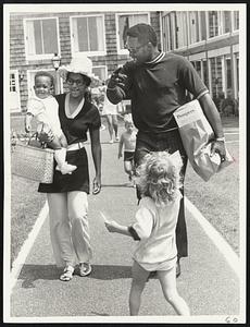 Ready, By George -- George Scott and wife Lucey arrive in West Yarmouth for Red Sox day with George III as youngster asks for autograph. George II is prepared with diapers