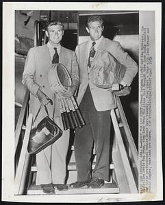 Ready for Pro Debut--Frank Sedgman (left) and Ken McGregor, the Australian Davis cup aces, step down from the plane that brought them from their homeland for their professional tennis debut here Tuesday. They start a tour with Jack Kramer and Pancho Segura, American pro stars.