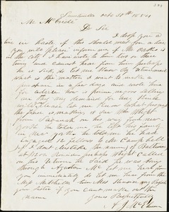 A. J. McElveen, Sumterville, S.C., autograph letter signed to [-----] McBride, 30 October 1854