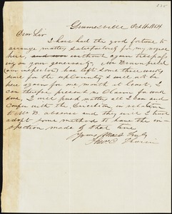 Theodore C. Tharin, Grumseville, S.C. [?], autograph letter signed to [Ziba B. Oakes?], 16 October 1854