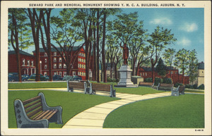 Seward Park and memorial monument showing Y.M.C.A. building, Auburn, N.Y.