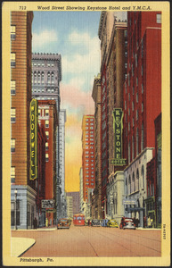 Wood Street showing Keystone Hotel and Y.M.C.A. Pittsburg, Pa.