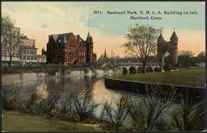 Bushnell Park, Y.M.C.A. building on left, Hartford, Conn.