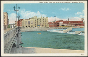 Cedar River, dam and Y.M.C.A. building, Waterloo, Iowa