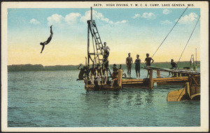 High diving, Y.M.C.A. camp, Lake Geneva, Wis.
