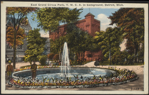 East Grand Circus Park, Y.M.C.A. in background, Detroit, Mich.