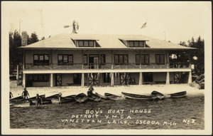 Boy's boat house Detroit Y.M.C.A. Vanettan Lake, Oscoda Mich