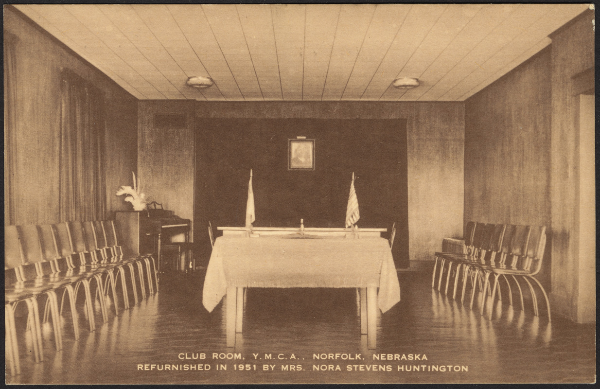 Club room, Y.M.C.A., Norfolk, Nebraska refurnished in 1951 by Mrs. Nora Stevens Huntington