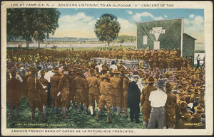 Life at Camp Dix, N.J. Soldiers listening to an outdoor "Y" concert of the famous French band of Garde De La Repulique Francaise