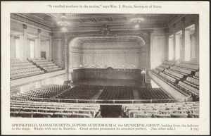 Springfield, Massachusetts, Superb Auditorium of the Municipal Group, looking from the balcony to the stage