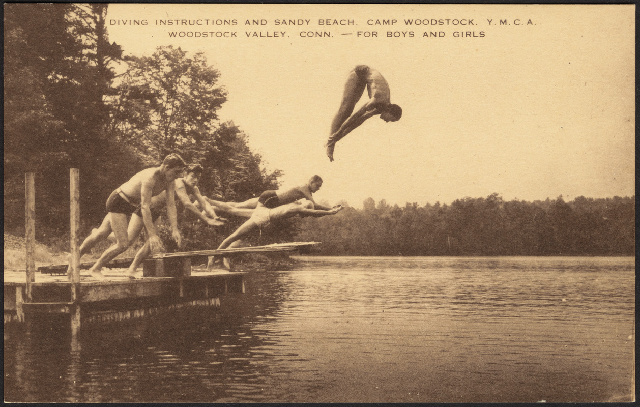 Diving instructions and Sandy Beach, Camp Woodstock, Y.M.C.A. Woodstock Valley, Conn. - for boys and girls