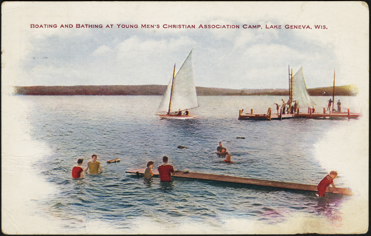 Boating and bathing at Young Men's Christian Association Camp, Lake Geneva, Wis.