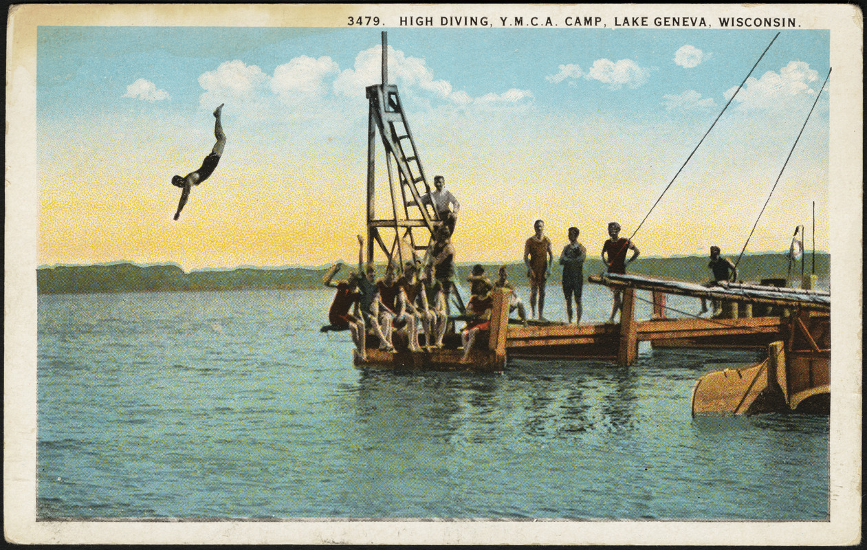 High diving, Y.M.C.A. Camp, Lake Geneva, Wisconsin.