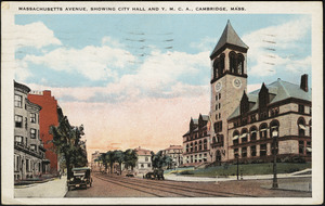 Massachusetts Avenue, showing City Hall and Y.M.C.A., Cambridge, Mass.