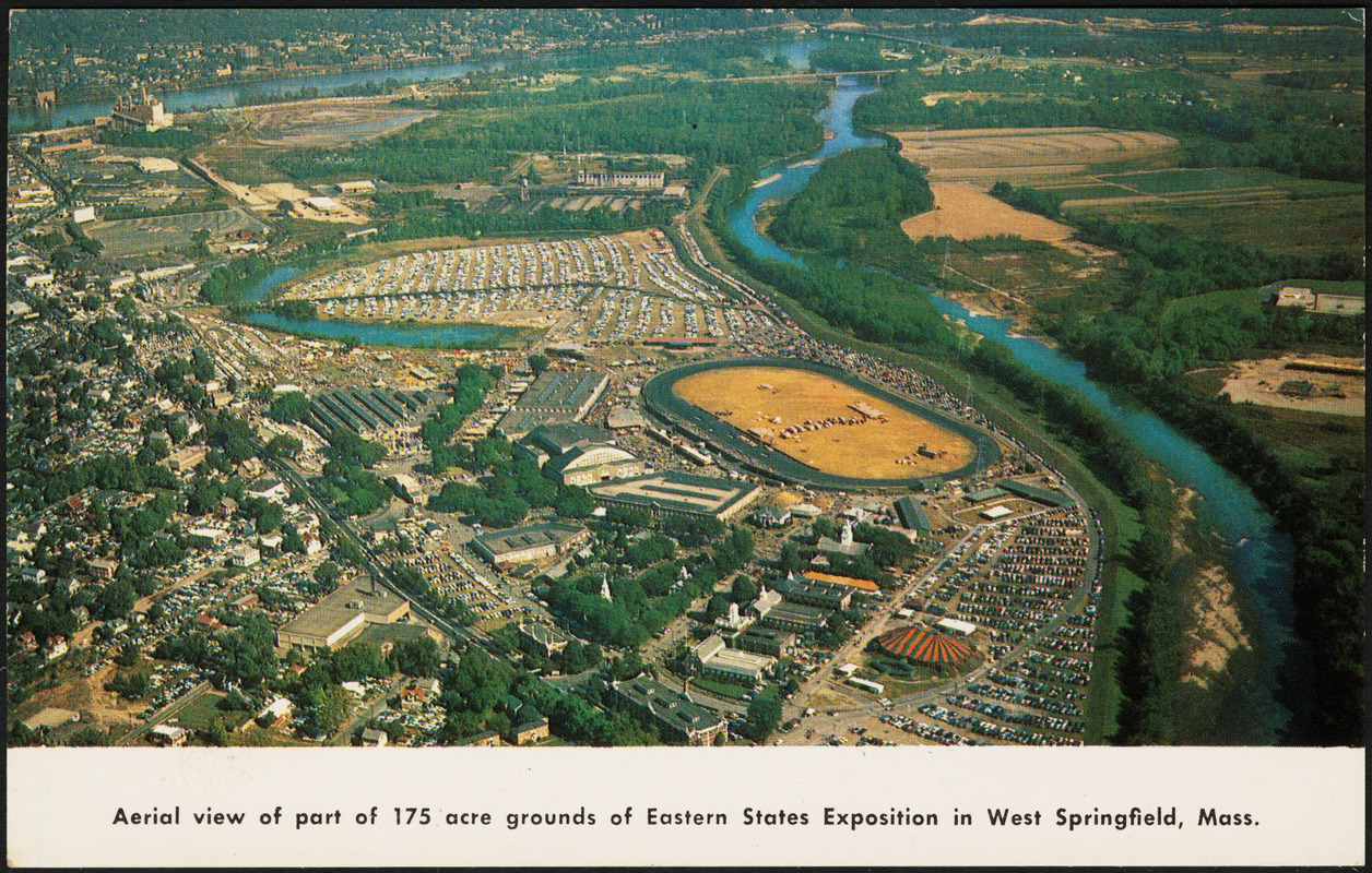 Aerial view of part of 175 acre grounds of Eastern States Exposition in