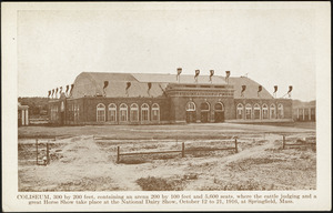 Coliseum, 300 by 200 feet, containing an arena 200 by 100 feet and 5,600 seats, where the cattle judging and a great Horse Show take place at the National Dairy Show, October 12 to 21, 1916, at Springfield, Mass.