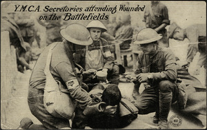 Y.M.C.A. secretaries attending wounded on the battlefields