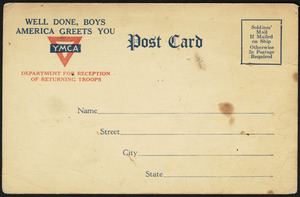 Well done, boys America greets you. YMCA Department for Reception of Returning Troops