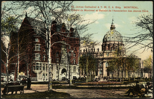 St. James Cathedral & Y.M.C.A. bldg. Montreal. Evache de Montreal et Batisse de l'Association des Jeunes Gens