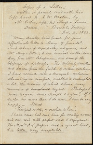 Copy of a letter from John Bishop Estlin, Bristol, England, to Anne Warren Weston, Friday, July 6, 1853