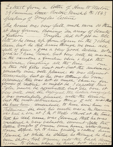 Extract of letter from Anne Warren Weston, 39 Summer Street, Boston, March 6th, 1843