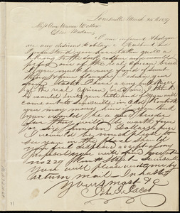 Letter from John J. Jacob, Louisville, [Kentucky], to Anne Warren Weston, March 25th, 1839