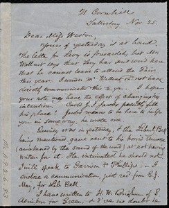 Letter from Samuel May, 21 Cornhill, to Anne Warren Weston, Saturday, Nov. 25, [1848]