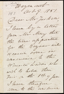 Letter from Anne Warren Weston, Weymouth, [Mass.], to Francis Jackson, Oct. 9, 1851