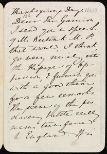 Letter from Anne Warren Weston to William Lloyd Garrison, Thanksgiving Day, [28 Nov. 1861?]