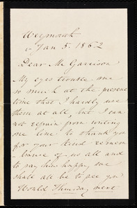 Letter from Anne Warren Weston, Weymouth, [Mass.], to William Lloyd Garrison, Jan. 5, 1862