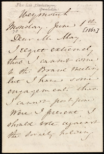 Letter from Anne Warren Weston, Weymouth, [Mass.], to Samuel May, Monday, June 1st, [1862?]